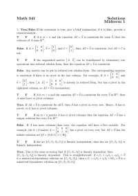 Solutions to Midterm 1 - Elementary Linear Algebra | MATH 341