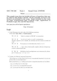 Sample Exam Answers for Discrete Structures Computer Science | CSE 260