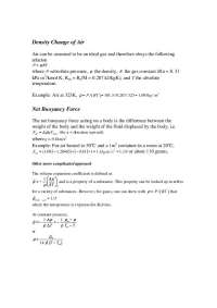 Density and Buoyancy Force of Air: Ideal Gas Behavior and Buoyancy Calculation