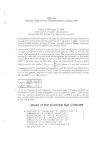 Exam 1 with 3 Questions - Chemical Engineering Thermodynamics | CHE 344