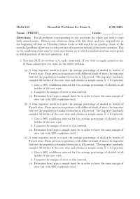 Remedial Problems for Exam 2 - Methods of Probability and Statistics | MATH 243