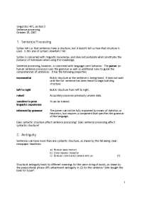 Sentence Processing - Lecture Handout - Introduction to Linguistics | LIN 401
