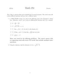 Practice Final Exam - Calculus I | MATH 251 - Docsity