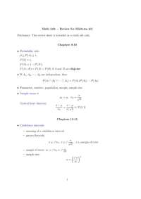 Review for Midterm Exam 2 - Statistics and Data Analysis. | MATH 243