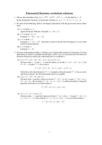 Polynomial Theorems Worksheet Solutions: Factoring and Remainders - Prof. C. Phan