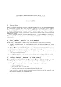 Systems Comprehensive Exam, Fall 2005 - Prof. Patrick G. Bridges