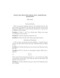 Practice Final Plus Additional Questions for Calculus II | MATH 1220 ...