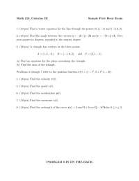 Sample Exam 1 Questions on Calculus III | MATH 210 - Docsity