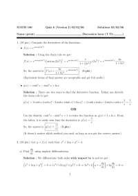 Calculus I - Quiz 6 Version 1 with Answers - Fall 2006 | MATH 180 - Docsity
