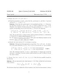 Sample Quiz 8 Version A with Solutions - Calculus I | MATH 180 - Docsity