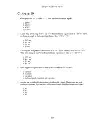 Thermal Physics - Practice MCQs with Answer Key | PHY 231 - Docsity