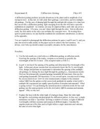 Diffraction Gratings - Laboratory Experiment 8 in Optics I | PHY 431 ...
