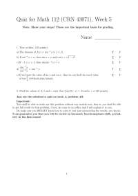 Elementary Functions - Solved Quiz | MATH 112 - Docsity
