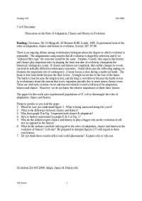 Discussion on the Role of Adaptation, Chance and History in Evolution | ZOL 445