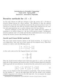 Intro to Scientific Computing: Iterative Methods for AX = B, Jacobi and Gauss-Seidel Methods