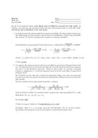 Probability and Hypothesis Testing in Statistics: Quiz 8a for Math 243 - Prof. T. Brand