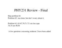 Introductory Physics I - Final Exam Review Sheet | PHY 231 - Docsity