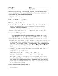 Exam 1 with Solution for Algorithms and Data Structures | CP SC 212 ...