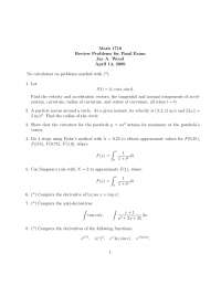 30 Problems on Calculus II for Scientists and Engineers - Review Sheet ...