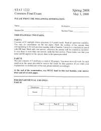 Introduction to Statistics - Final Exam Solved | STAT 1222 - Docsity