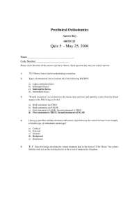 Preclinical Orthodontics - Quiz Answers Key | ORTD 323