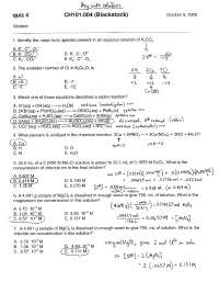 Solutions to Quiz 4 - General Chemistry | CH 101 - Docsity