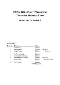 Answers Key for Midterm Exam - Equity Valuation | ECON 720