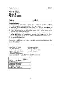 Exam 3 with Answer Key for General Physics 2A | PHYS 0002A
