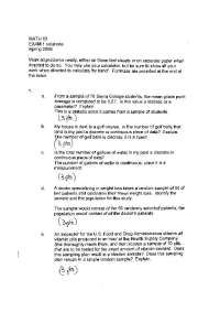 Old Exam 1 with Solutions - Elementary Statistics | MATH 0013
