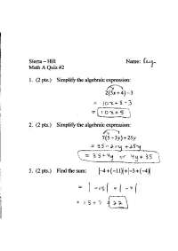 Quiz Elementary Algebra | MATH 0000A