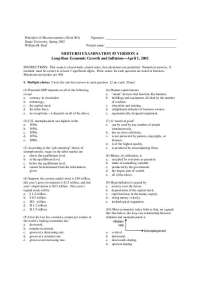 Principles of Macroeconomics Midterm Exam 3 - Spring 2002, Drake University - Prof. Willia