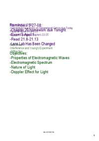 Course Reminders: Electromagnetic Waves, Spectrum, Light Nature, Doppler Effect