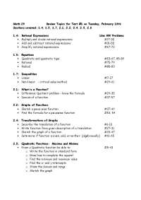 Math 29: Test #1 Review - Rational Expressions, Equations, Inequalities, Functions - Prof.