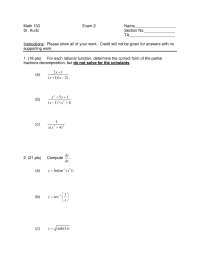 Exam # 2 - Integral - Calculus II | MTH 133 - Docsity