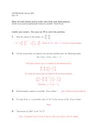 Quiz 10 with Answer Key - Matrices and Linear Algebra | MATH 2164 - Docsity
