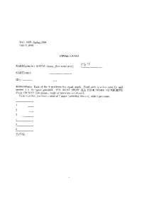6 Problems on Stochastic Process - Final Exam | MAT 135B