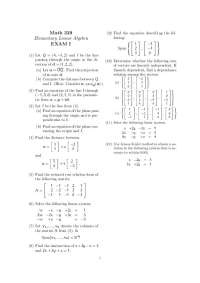 Elementary Linear Algebra Exam I: Problems and Solutions - Prof. David D. Hyeon