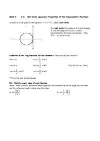 Unit Circle Approach to Trigonometric Functions: Properties and Values - Prof. Rebecca Kyl