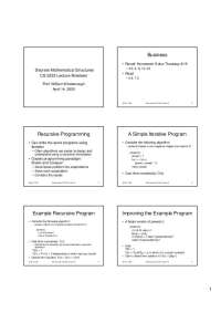 Recursive Programming and Time Complexity in Discrete Mathematical Structures (CS 2233)