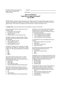Questions on Application of Supply and Demand - Quiz 4 | ECON 002