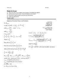 Rules and Equations for Physics Exam 4C
