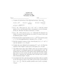 8 Unsolved Problems on Calculus I - Examination | MATH 180 - Docsity