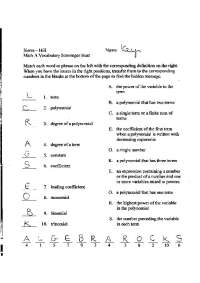 Vocabulary Key - Elementary Algebra | MATH 0000A