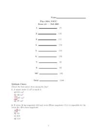 Algebra Based Physics I - Exam 1 with Solution | PHYS 2010
