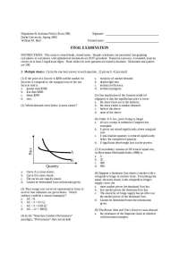 Final Exam Questions for Economics of Health Care - Spring 2005 | ECON 198