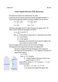 NMR Spectroscopy: Proton Spin & Chemical Shifts in CHEM 3510, Fall 2003