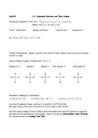 Polynomial Functions: Zeros, Intermediate Value, and End Behavior - Prof. Rebecca Kyler