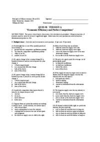 Economic Efficiency & Perfect Competition Quiz in Principles of Microeconomics (Econ 002) 