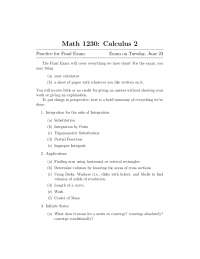 Questions on Calculus II for Practice Final Exam | MATH 1230 - Docsity