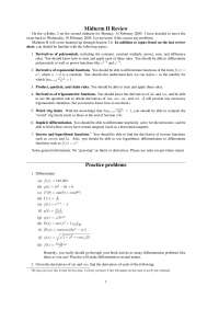 Midterm 2 Review and Practice Problems | Calculus I | MATH 251 - Docsity